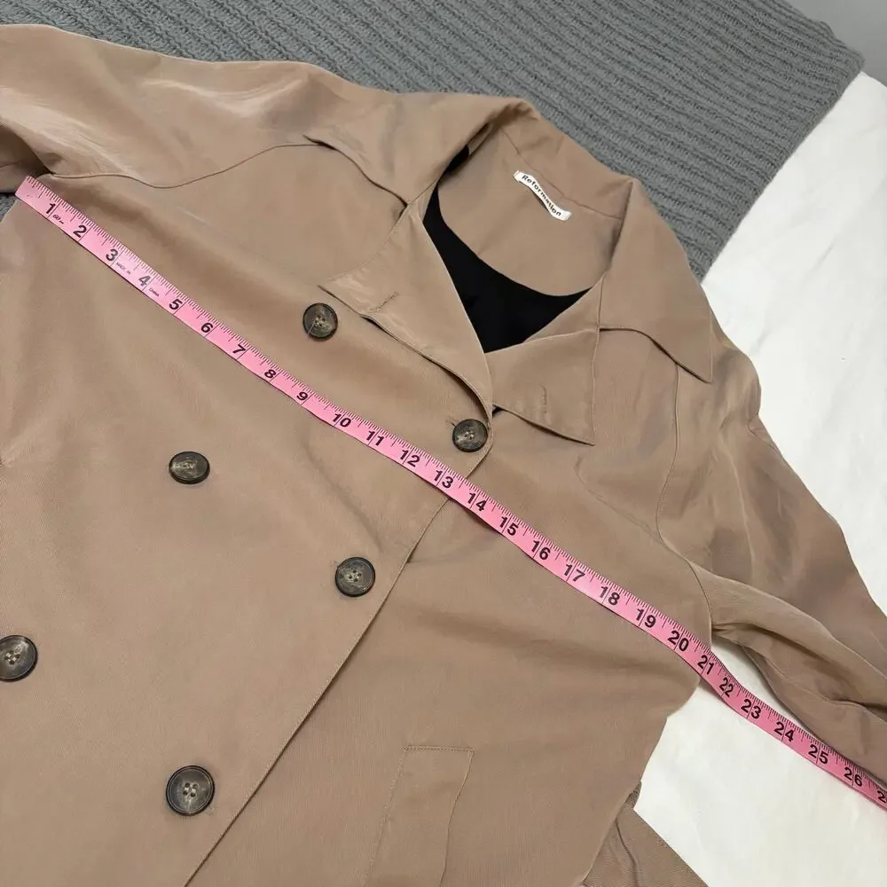 Reformation Tan Double Breasted Trench Coat Womens Size Small Minimalist Luxury